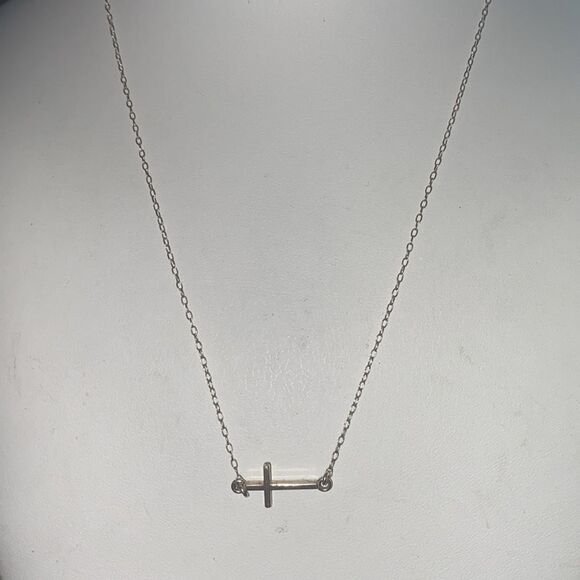 Sterling Silver Sideways Cross Necklace - Picture 7 of 12